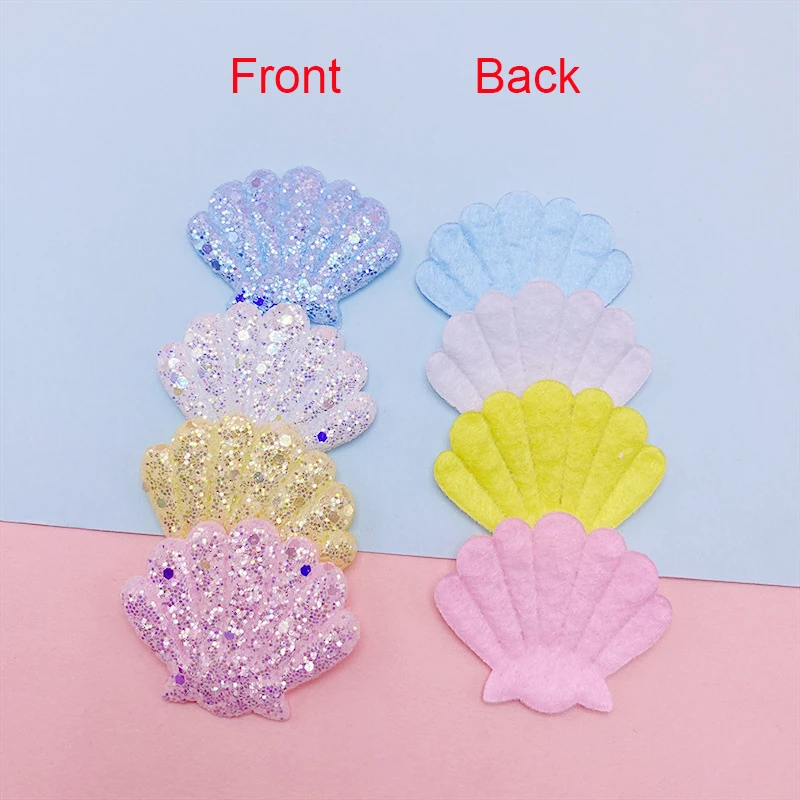 40Pcs 3.5x2.8CM Glitter Shell Padded Applique For Children\'s Headband Hair Clip Accessories Shoes Hats Decoration Patches