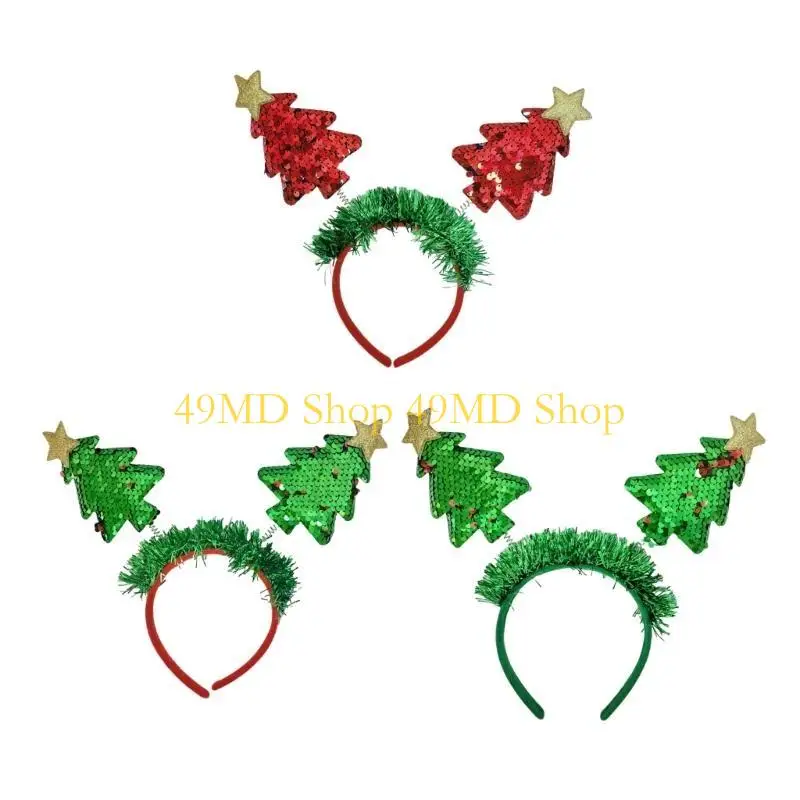 49MD Sequined Christmas Tree Headband Party Accessories Garland Hairhoop Festival Hairband Seasonal Costume Props Headwear