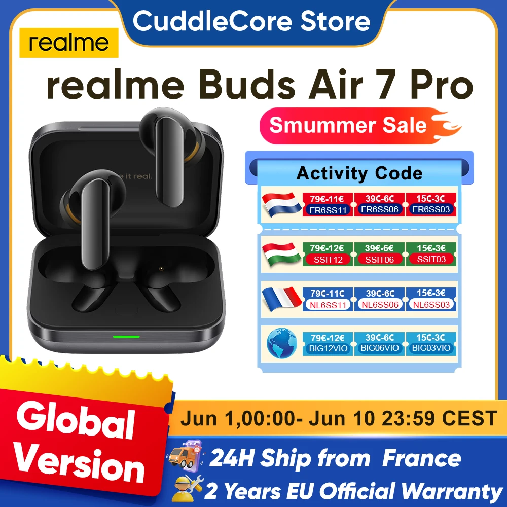 realme Buds air 7 pro ai Bluetooth casque 48 heures d'autonomie haute résolution lhdc 5.0 53db 5000hz réduction du bruit BT 5.4 IP55 nouveau