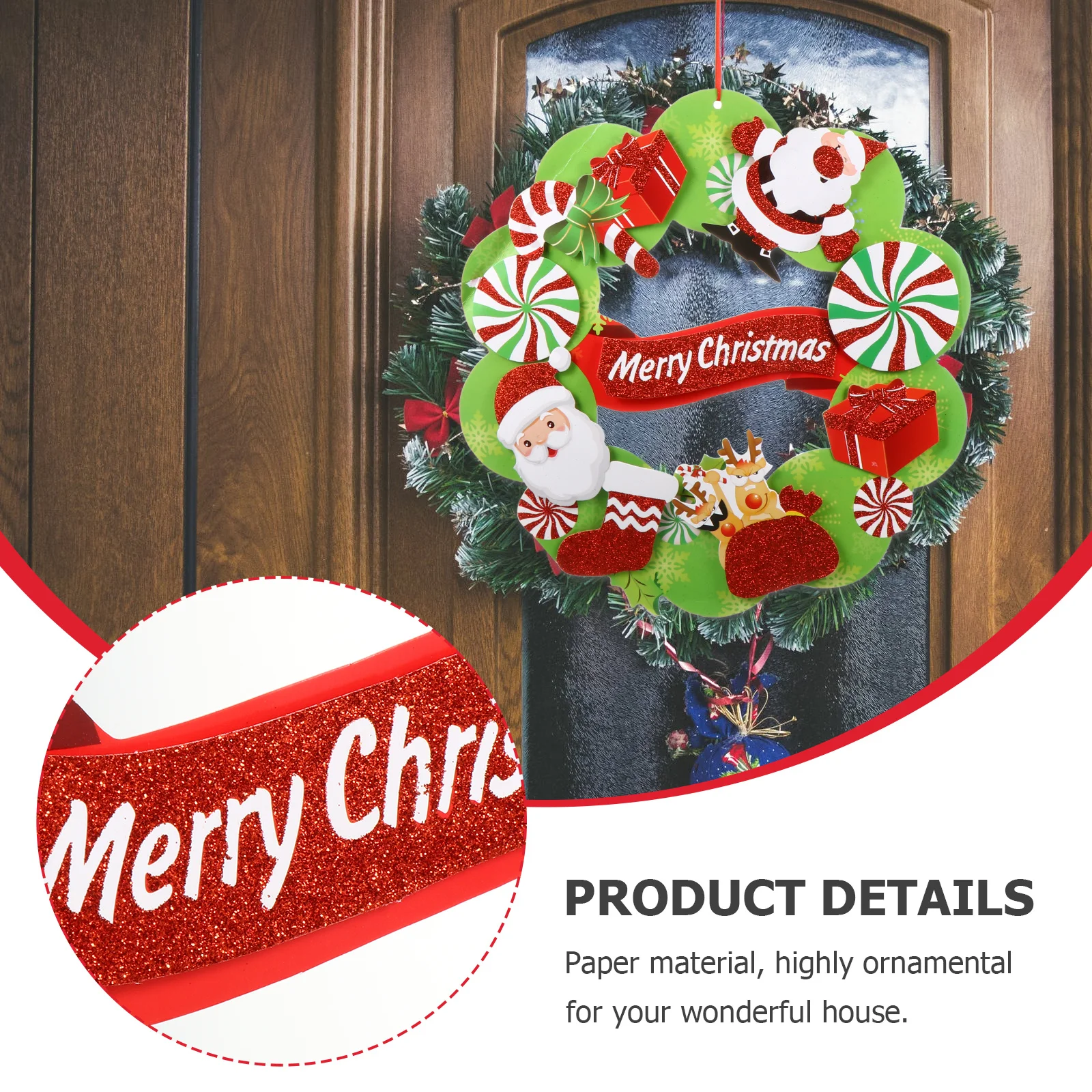 

3Pcs Christmas Wreath Door Hanging Decoration Paper Garland Ornament Creative Festival Home Wall Hanging Wreath
