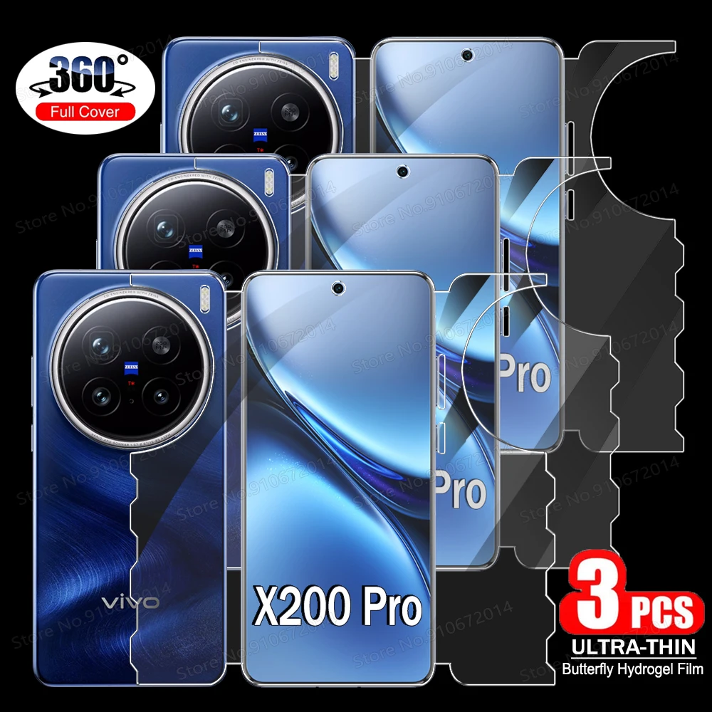 

3PCS 360 Full Cover Butterfly Hydrogel Film For VIVO X200 X100 X90 X80 X70 X60 Pro Ultra Thin Screen Protector For VIVO X200 Pro