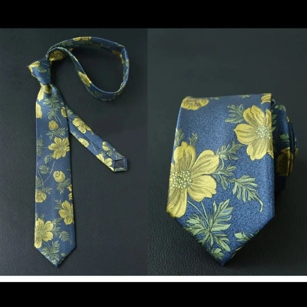 Flower Feather Wedding Men Tie 7cm Width Geometric Pattern Business Neckties Leaves Design Red Blue Green Groom Cravat