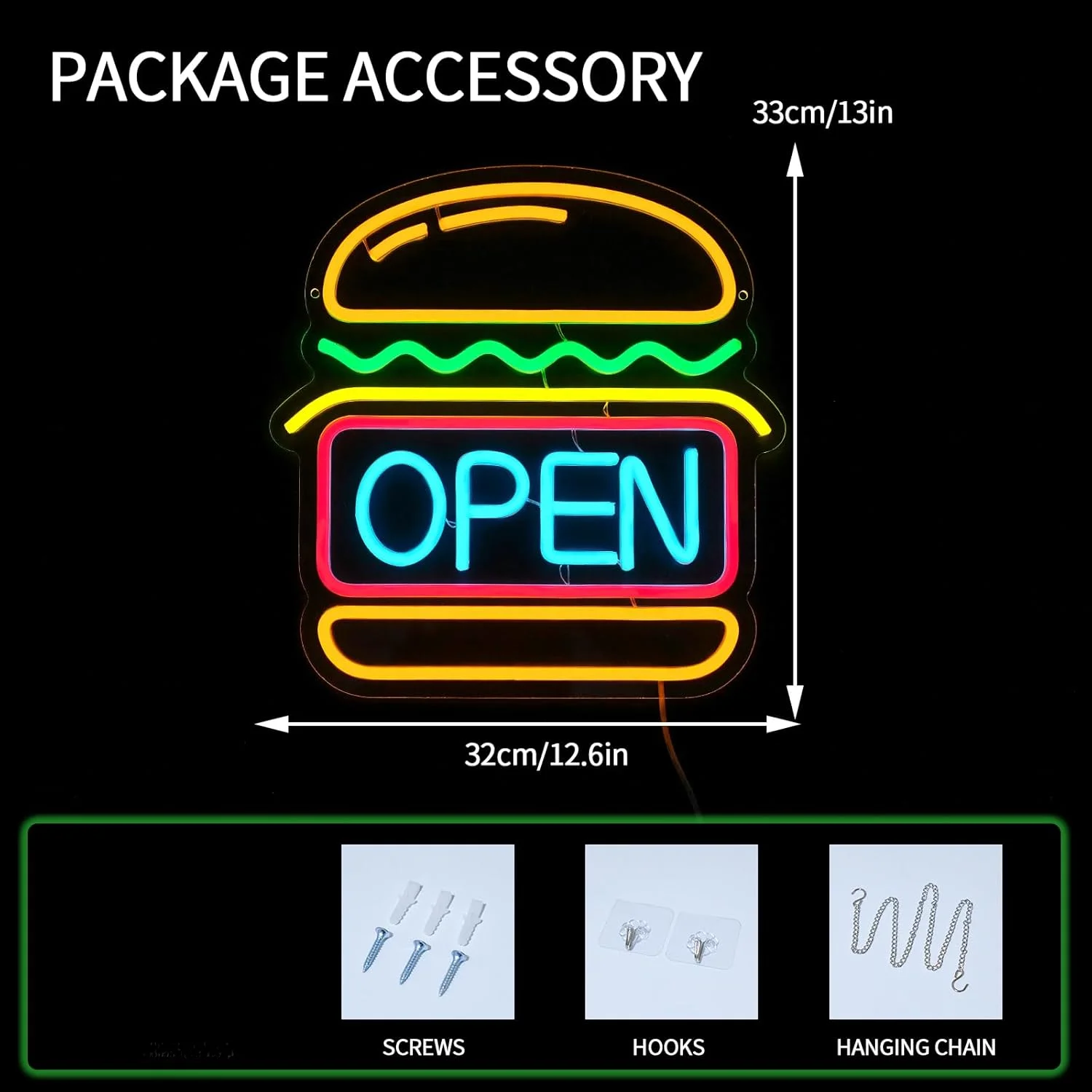 Burgers Open Neon Sign For Wall Decor Led For Business Food Neon Light Room Decor For Bar Party Snack Shop Restaurant Gift