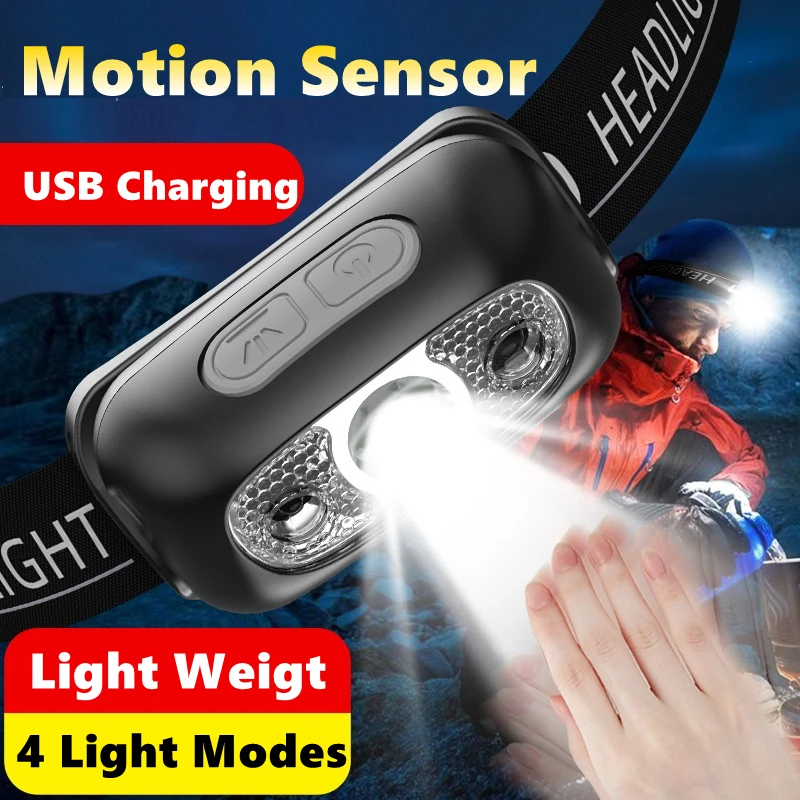 

500 Lumen USB Rechargeable Headlamps Motion Sensor Bright LED Running Fishing Headlamp Waterproof Headlight with Infrared Sensor