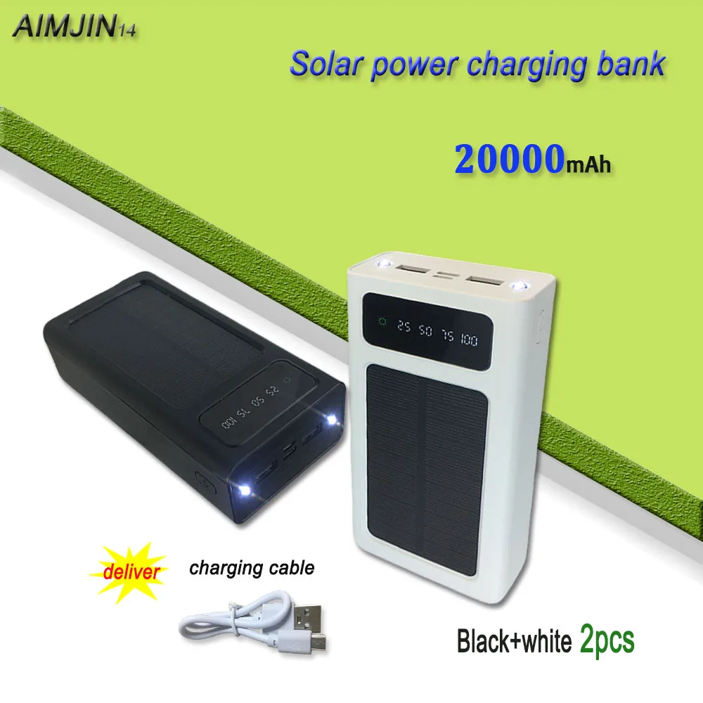 

Solar Energy Power Charging Bank Large Capacity 20000mAh 2W Small and Portable Charging Bank Suitable for Xiaomi Huawei OPPO iPh