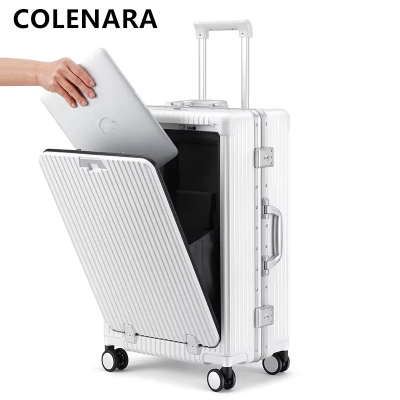 COLENARA ABS+PC Suitcase Front Opening Boarding Case Aluminum Frame Trolley Case Laptop Laptop Cipher Case 18