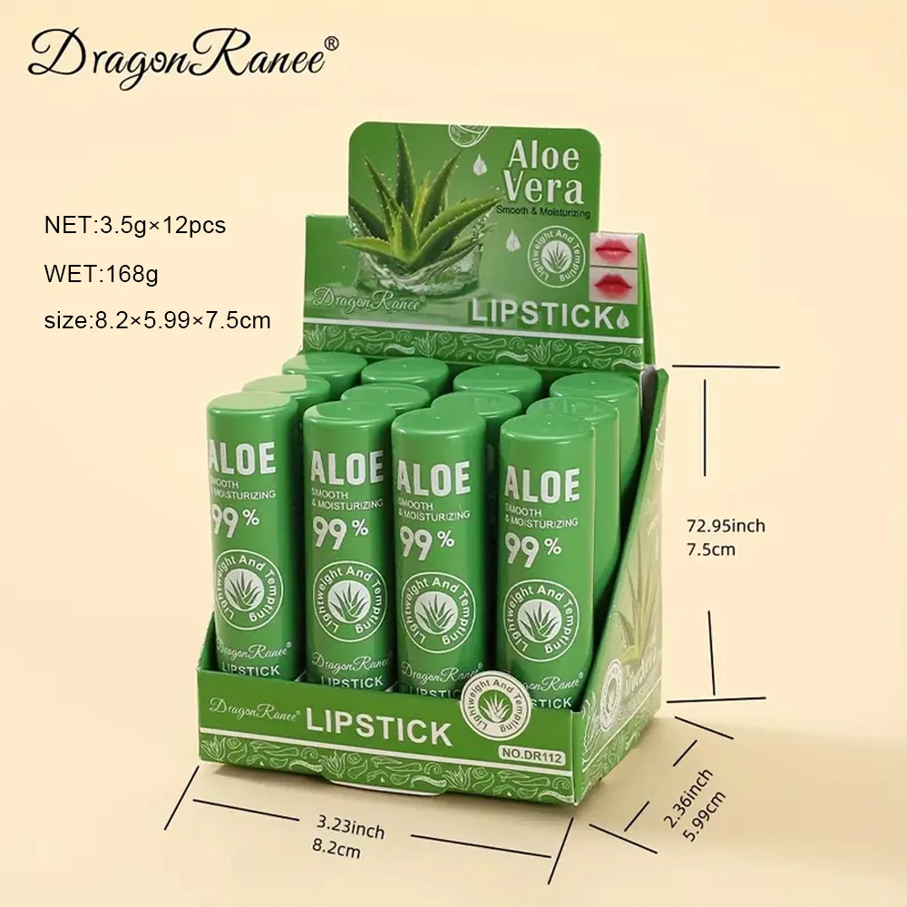 Conjunto de bálsamo labial de aloe vera de 12 peças, hidratante de longa duração, antiaderente, à prova d'água, batom gelatinoso que muda de cor contendo squalano vegetal, adequado para todos os tipos de pele