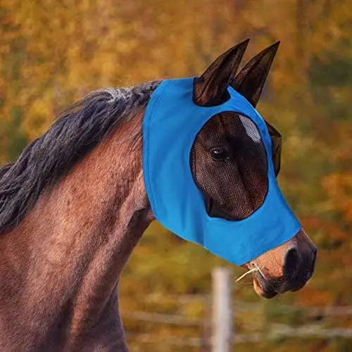 

Horse Fly Mask with Ears Lycra Stretchy UV Protection Full Face Mask Anti-Mosquito Breathable Mesh Equine Summer Protection