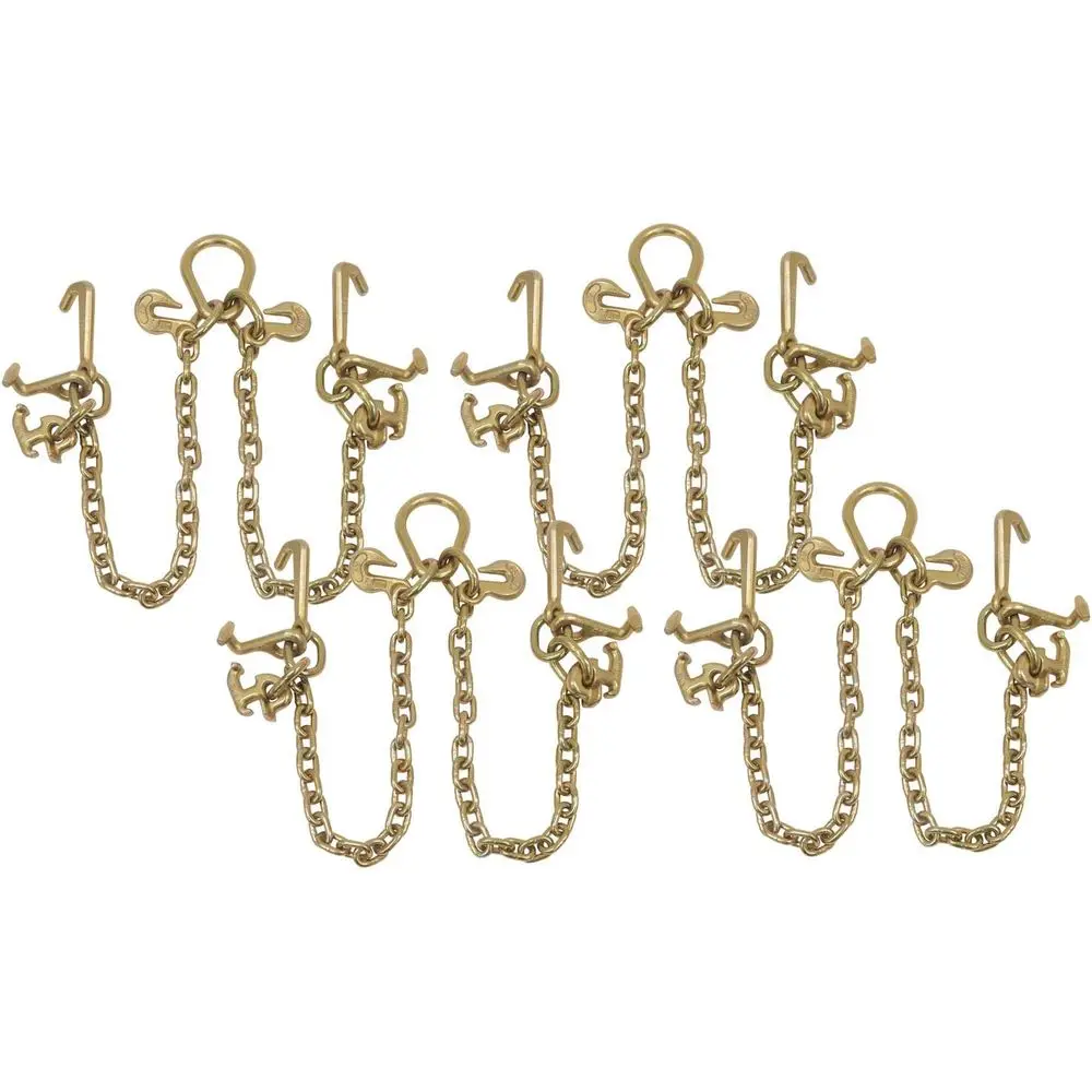 4-Pack 5/16 Grade 70 V-Chain Bridle with RTJ Cluster Hooks & Grab Hooks - 6' Legs for Tow Trucks and Car Towing - 4700 lbs WLL -