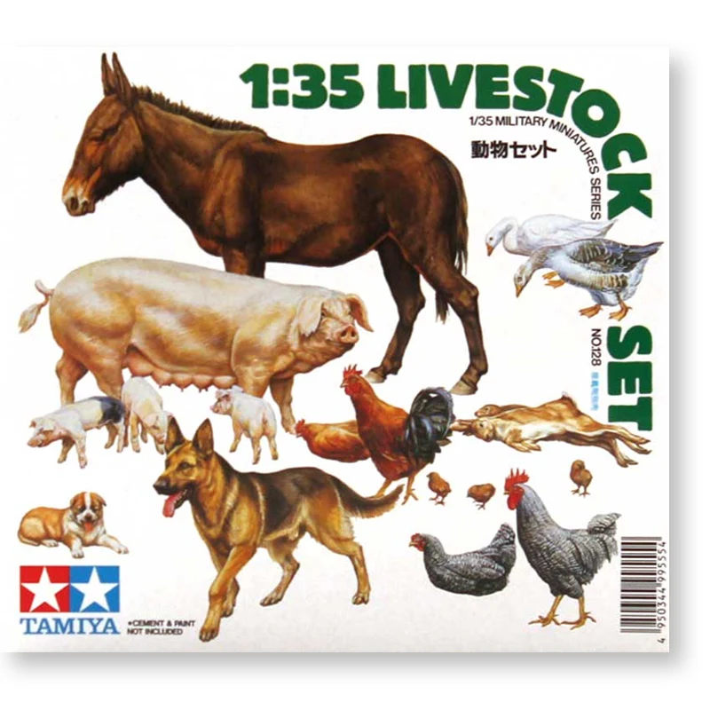 

Tamiya 35128 static assembled model toy 1/35 scale For scene accessories livestock animal set model kit