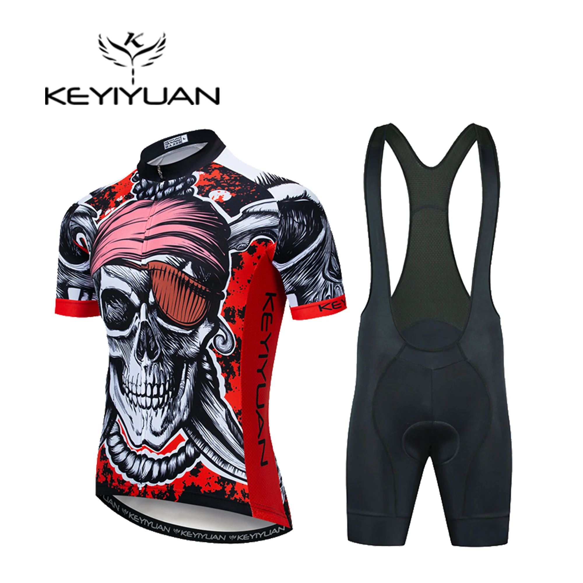 KEYIYUAN Summer Pirate Pattern MTB Quick Dry High Quality Polyester Lycra Cycling Short Sleeve Bib Set KYY018