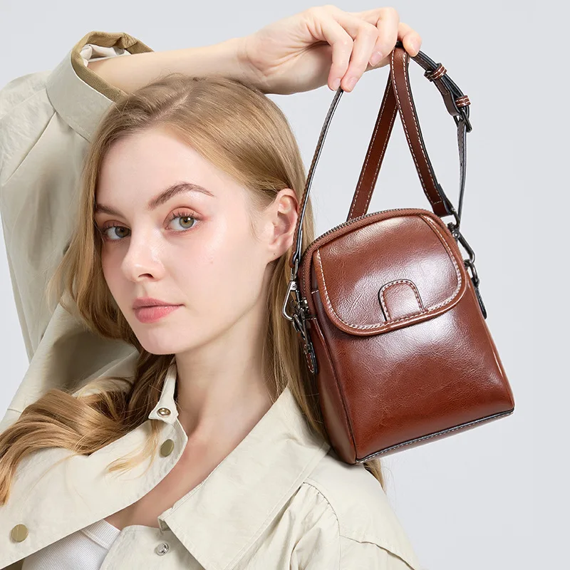 

Waxed Leather Crossbody Bag for Women - Lightweight Shoulder/Crossbody Phone Pouch, Versatile for Shopping Travel & Daily Use