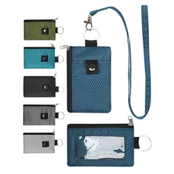 RFID Blocking Hanging Neck Purse Casual Fabric Small Square Clear Zipper Card Holder Travel Passport Card Bag Card Storage