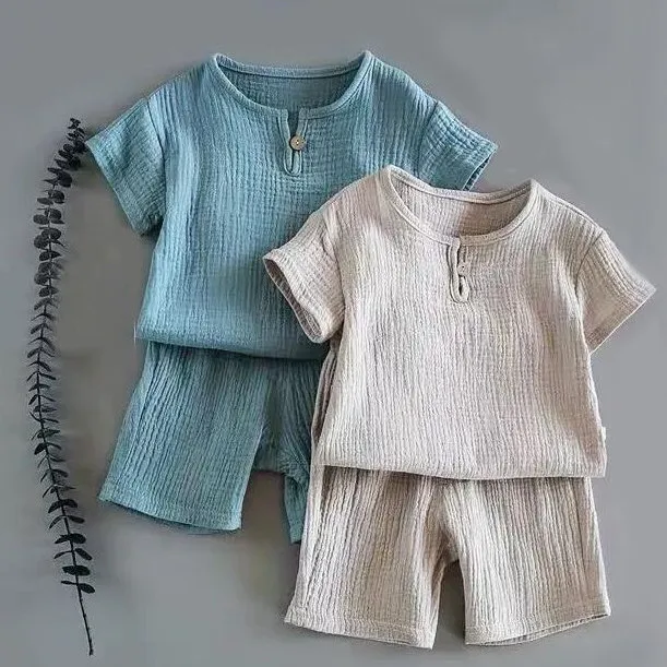 Da 1 a 5 anni 2 pz/set cotone e lino retrò bambini vestiti per bambini vestiti ragazzi ragazze set di abbigliamento 2023 vestiti estivi per neonate