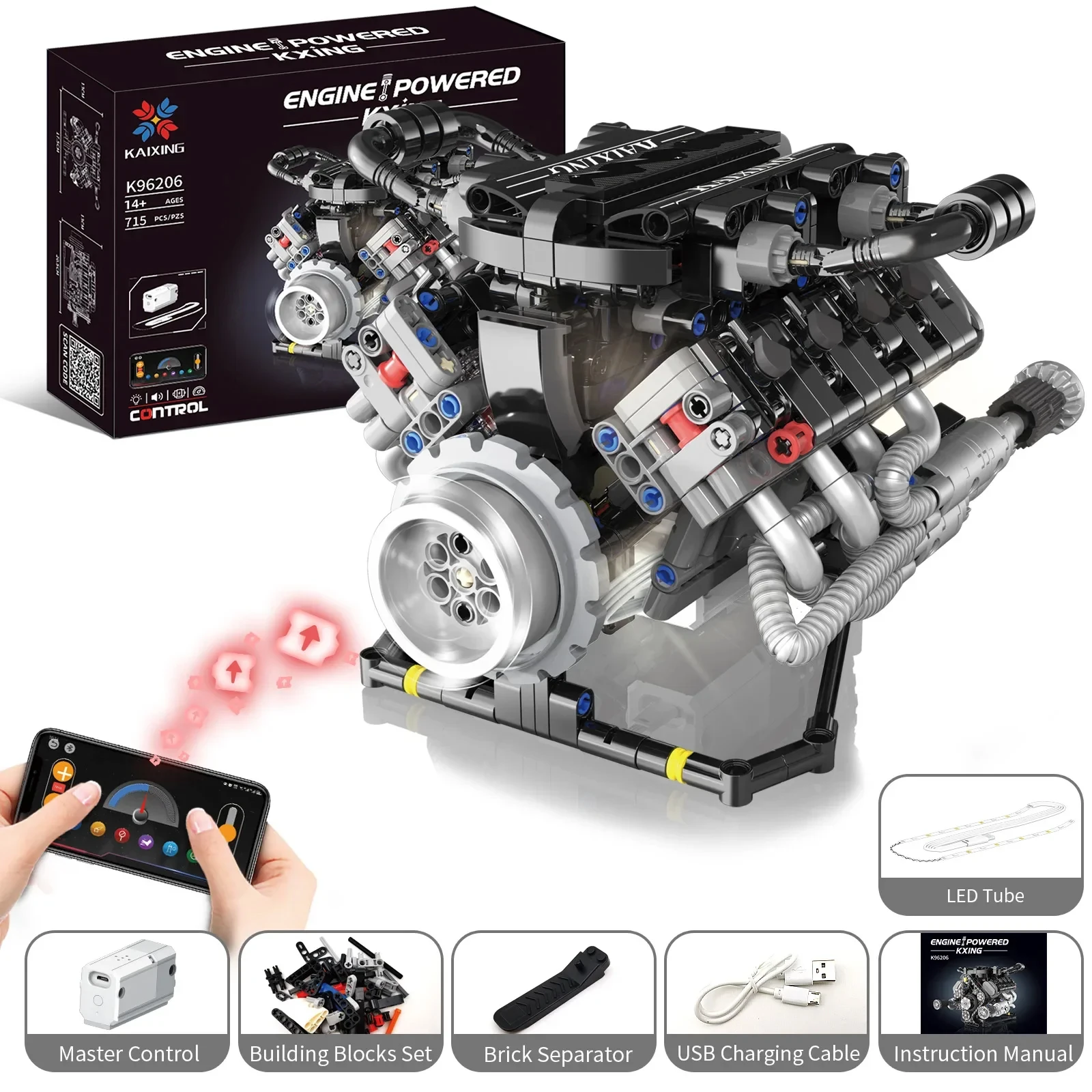 Modelo de Motor MOC V8, bloques de construcción de automóviles súper deportivos, modelo de luz, programa de aplicación, Motor de potencia, juguete genial para niño, regalo de ladrillos creativos