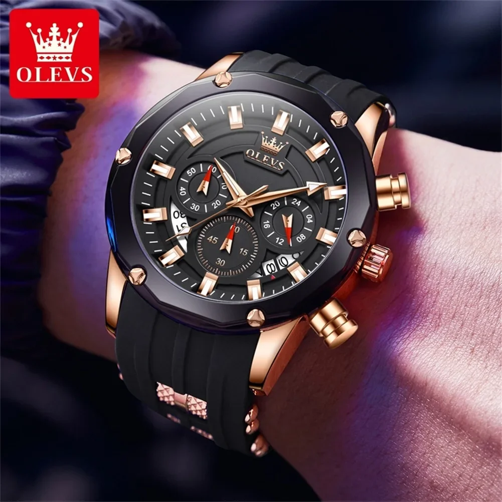 OLEVS Original Watch For Men Quartz Business Sports Multi functional Calendar Time Code Watch Luxury Fashion Casual Wristwatch