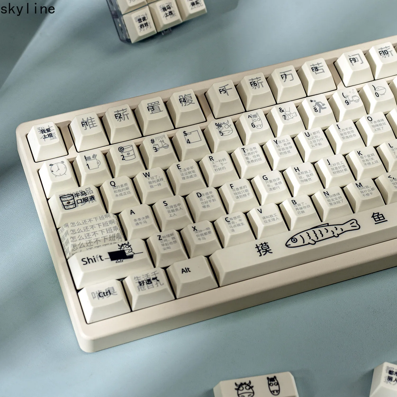Custom PBT Keycaps Salary Burnout Theme for Mechanical Keyboard Worker Ox Design Dye Sublimation