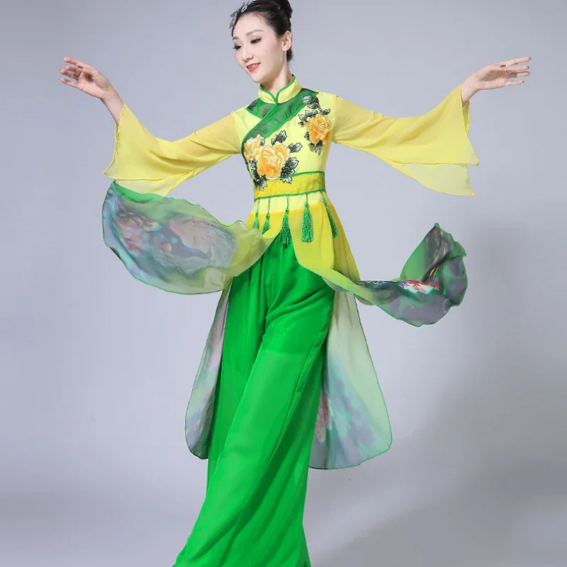 Women's Classical Dance Costume New Adult Elegant Embroidery Printed Yangko Costume Dance Ethnic Dance Costume