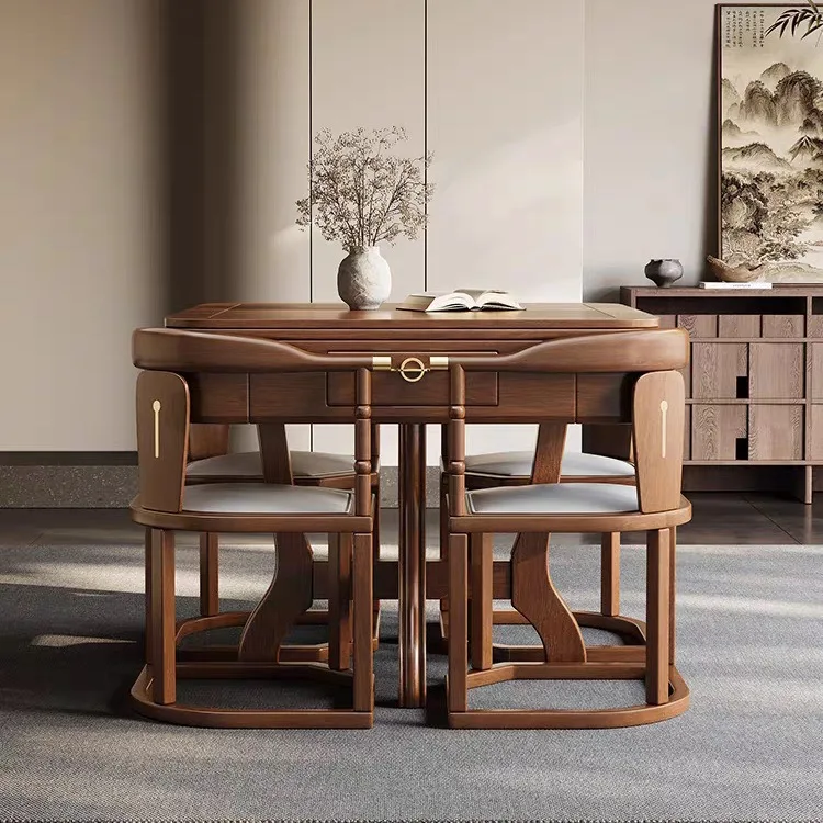 Can store solid wood tea table mahjong machine mahjong table dining table dual-purpose fully automatic integrated household new