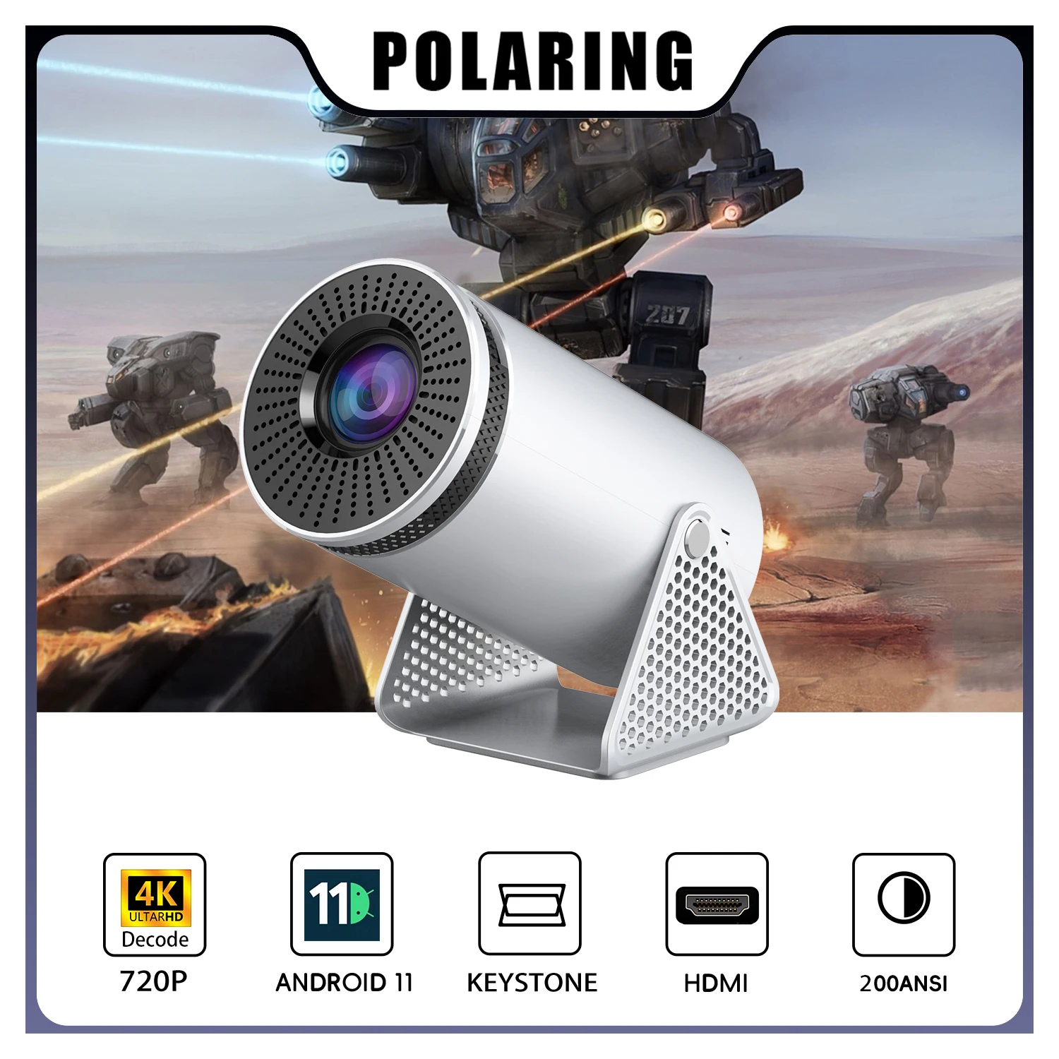 Polaring P30 Projector Android 720P 4K Projetor 5G Wifi 200Ansi Cinema Home Upgrade HY300Keystone Proyector