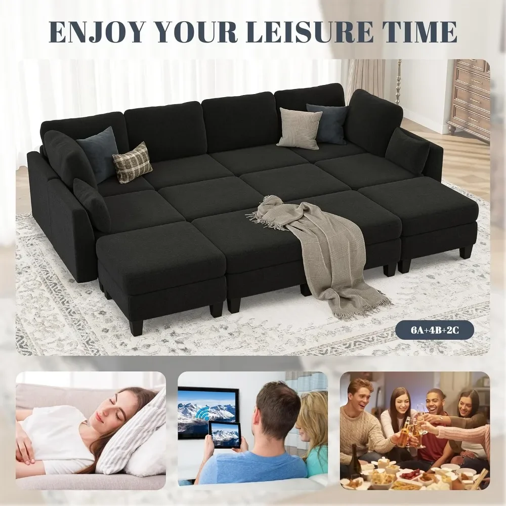 

Sectional Sleeper Sofa, 6 Seaters Modular Sleeper Sofa Couch, Comfy Sectionals Couches Bed, Convertible Sofas with Ottomans