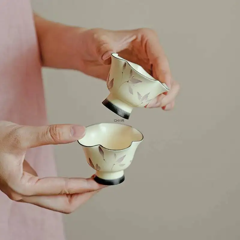 

Ceramic Kung Fu Tea Cup New Chinese Hand-painted Purple Orchid Tall Foot Cup Home Master Cup Single Cup