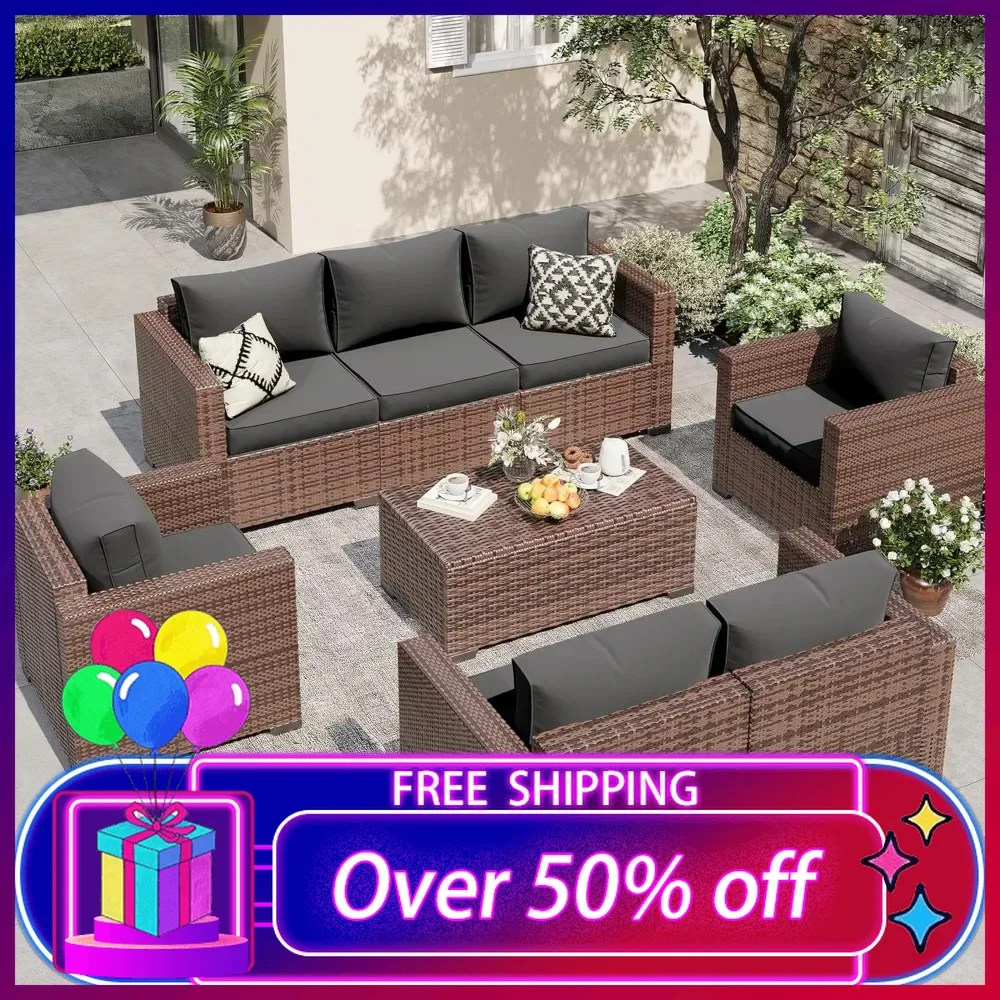 Outdoor Patio Furniture Set, 5 Piece Patio Sets with Storage Table, Wide Armrest Outside Sectional Sofa with Waterproof Covers