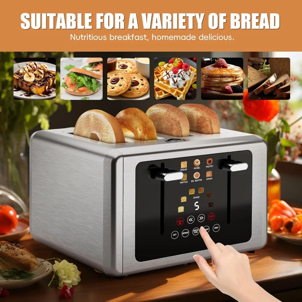 Touchscreen & Dual Independent Control Panel，5 Basic Functions & Digital Countdown Toasters, 6 Shade Settings＆6 Bread Types