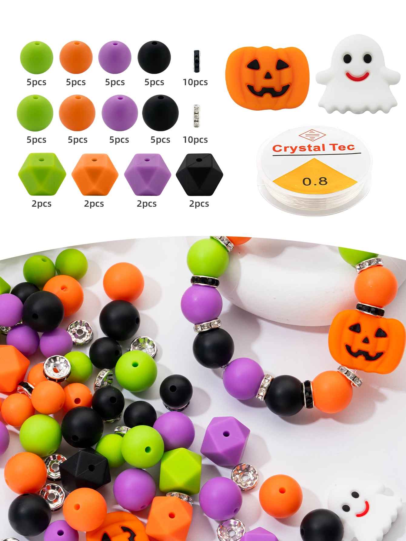 70Pcs Halloween Style Silicone Beads Set Beads Silicone Round Bead For bracelet Making，Home Decoration Handmade DIY Accessories