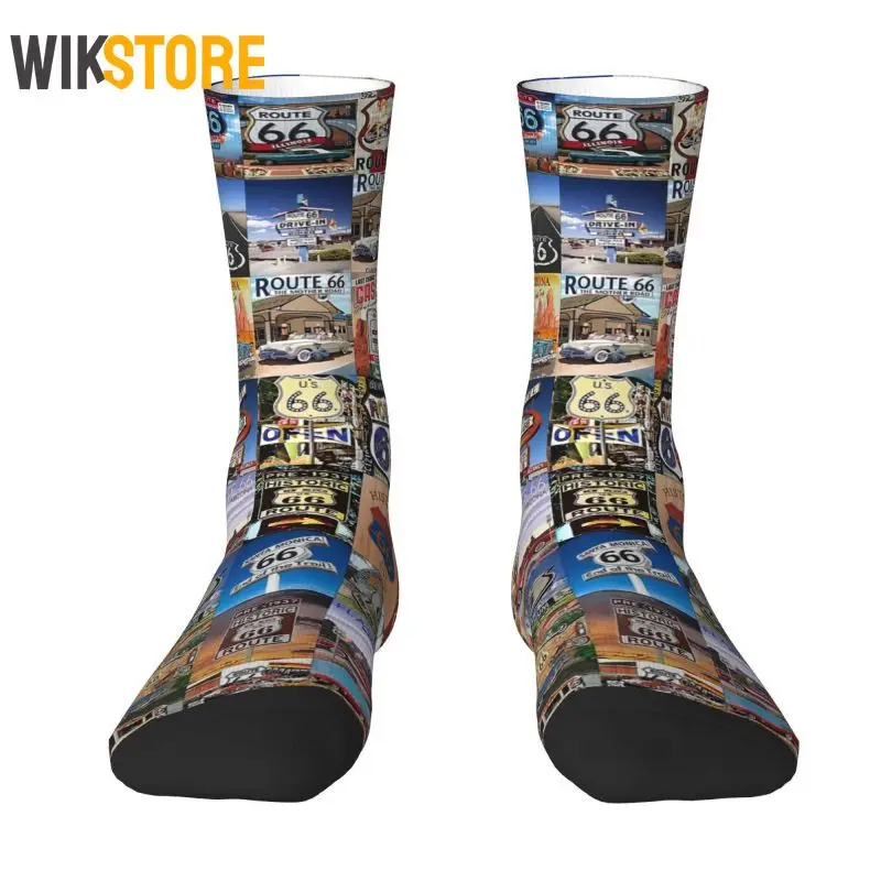 

Route 66 Collage Men Women Fashion Crew Socks Unisex Kawaii Spring Summer Autumn Winter Crazy Dress Socks