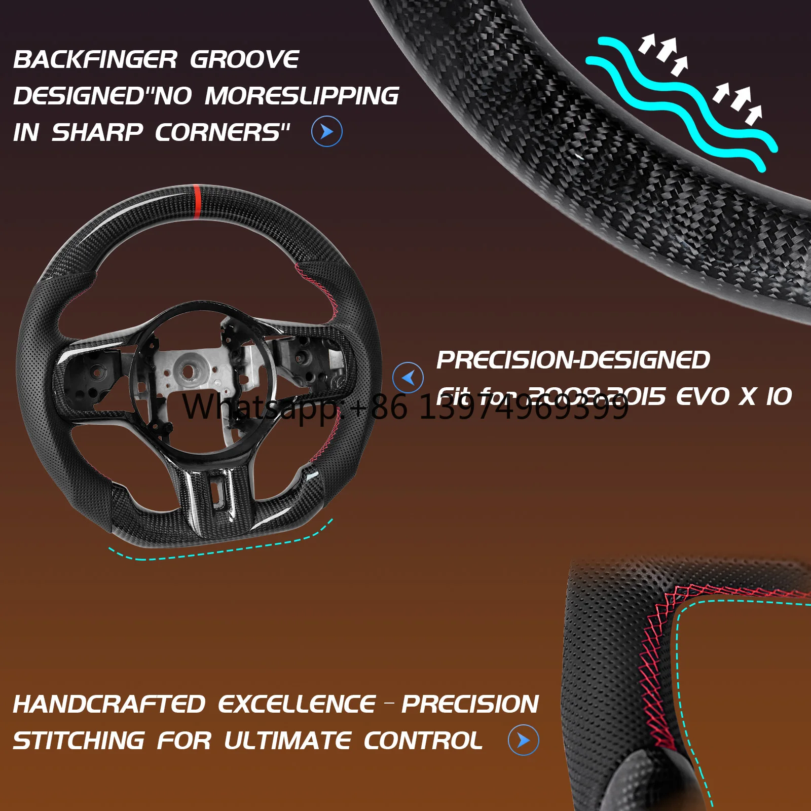 Carbon Fiber Steering Wheel D-shape Flat Bottom with Perforated Leather for Mitsubishi Lancer Evolution EVO X 10 2008-2015