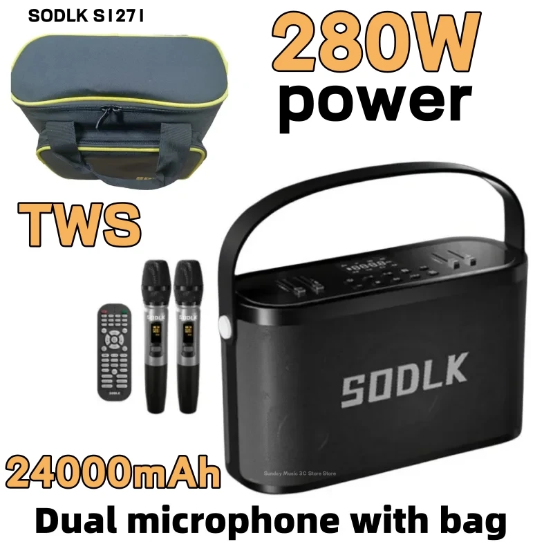 SODLK S1271 Portable 280W High Power Wireless MIC Bluetooth Speaker with HeavyBass Outdoor Home Singing HIFI Sound Quality USB