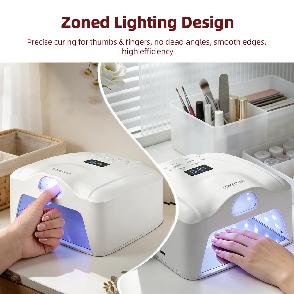 Lámpara Comeuv para un dedo o un dedo del pie, curado de gel con luz LED de secado rápido, sensor automático, doble lámpara 3