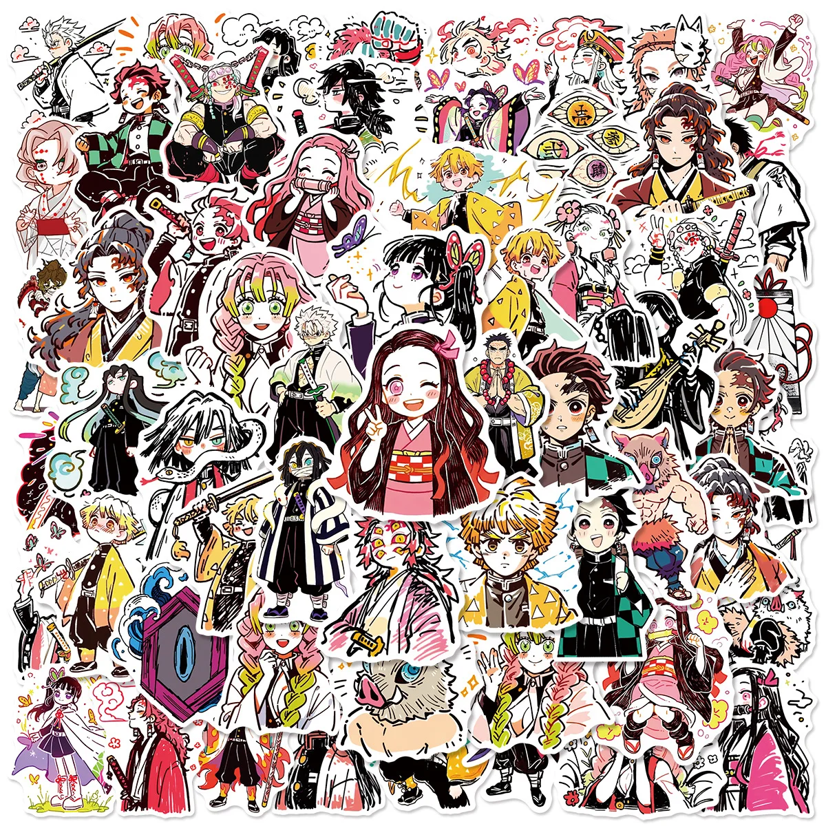 60 Stück Japanische Anime Demon Slayer Graffiti-Aufkleber für Handy, Laptop, Gitarre, Notizbuch, Koffer, Wasserflasche, Wasserfeste Aufkleber-Set