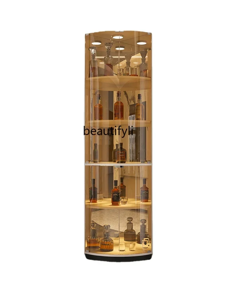 

Wine Cabinet Household Living Room Corner Glass Triangle Cabinet Fan-Shaped Corner Floor Wine Rack Display Cabinet