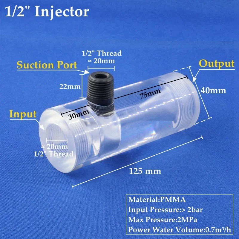 New Transparent PMMA Acrylic Water Injector Irrigation System Venturi Fertilizer Mixer Jet Devive Organic Glass Ejector