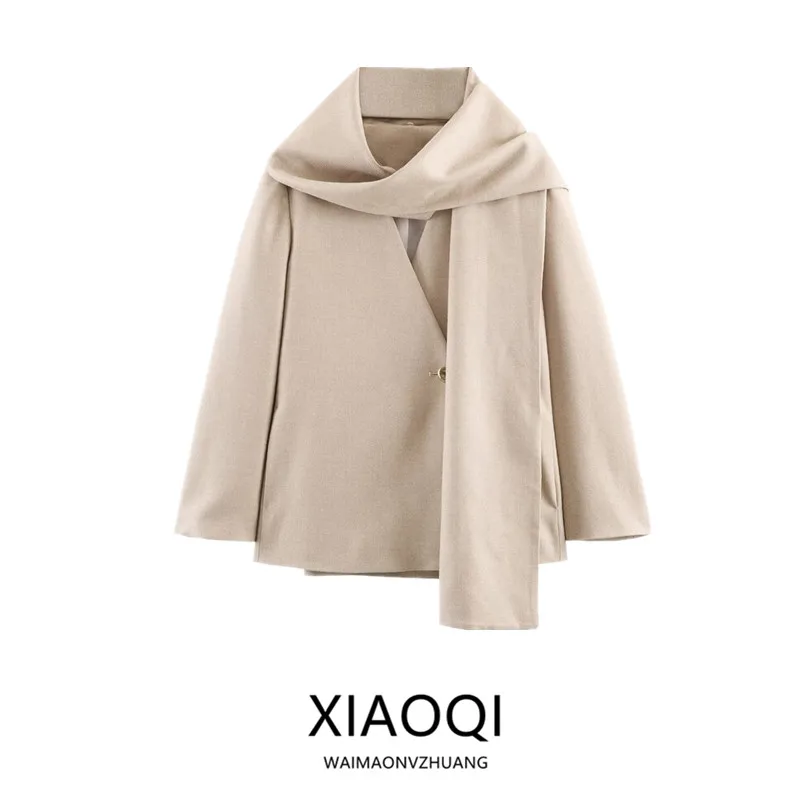 

Spring 2026 Women's Long Sve Scarf Collar Suit Jaet New Arrival Ele Commute Sle Faion Outerwear