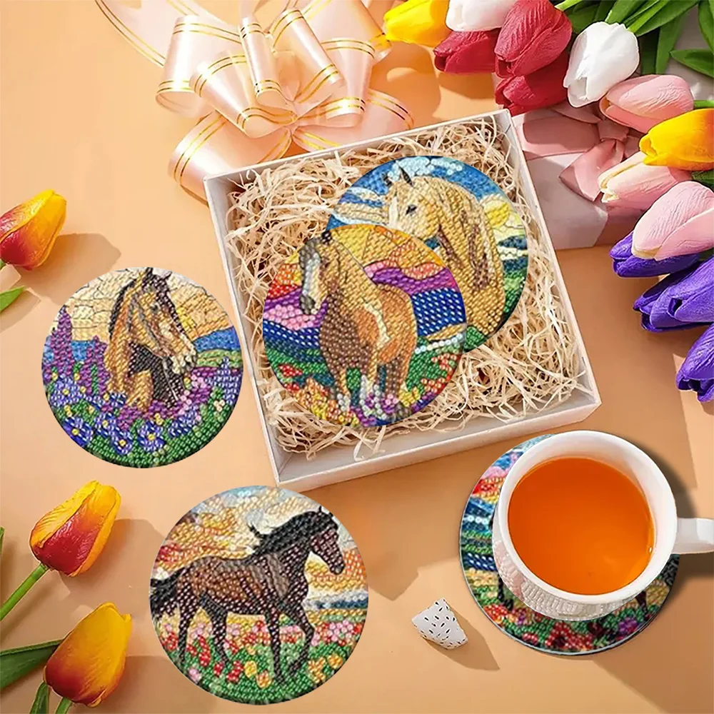 8-Piece Set of Diamond Painting Coasters (with Holder), DIY Diamond Painting Cup Holder with Horse Pattern view 5