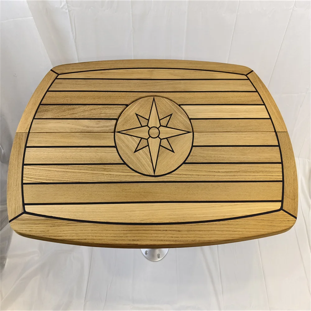 Barrel Folding Teak Table Top 300/610x940mm,11.8/24x37 Inch Star Inlay Marine Boat Yacht Caravan TC642