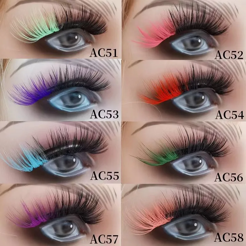 5 Paar Gekleurde 3d Nerts Wimpers Rood Roze Blauw Mix Kleuren Lash Set Groothandel Regenboog Wimpers