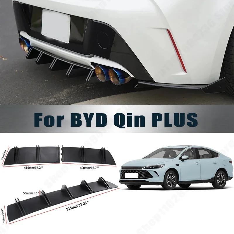 Rear Bumper Shark Fin Diffuser ABS Curved Aero Splitter Anti-Collision Chassis Protector For BYD Qin PLUS Car Styling