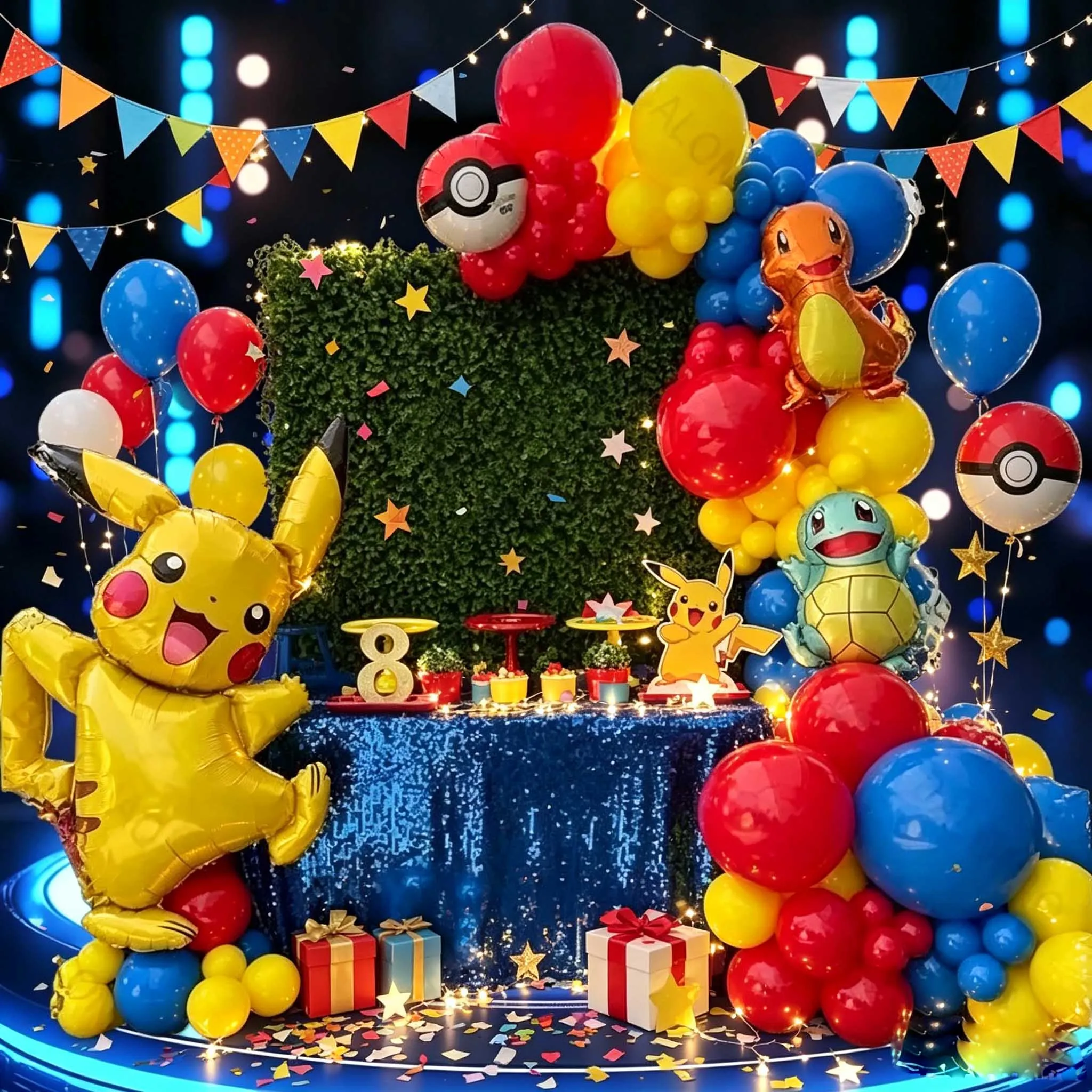 91 Piezas de Globos de Pokémon para Fiesta de Cumpleaños, Globos con Figuras de Pikachu y Charmander, Decoración de Fiesta de Dibujos Animados