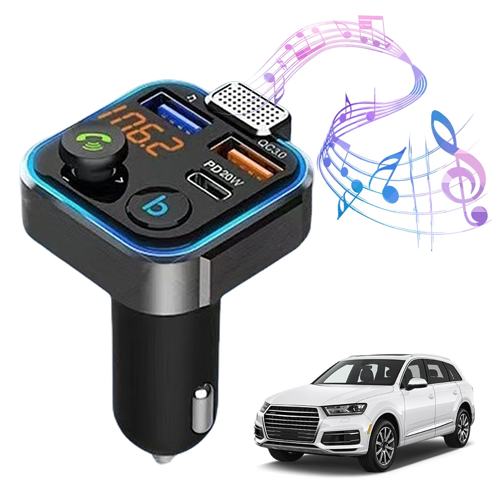 Bluetooth-Compatible 5.0 MP3 Player Receiver Type-C PD 20W QC3.0 Fast Charger 3 Ports Charging Hands Free Calling for Car