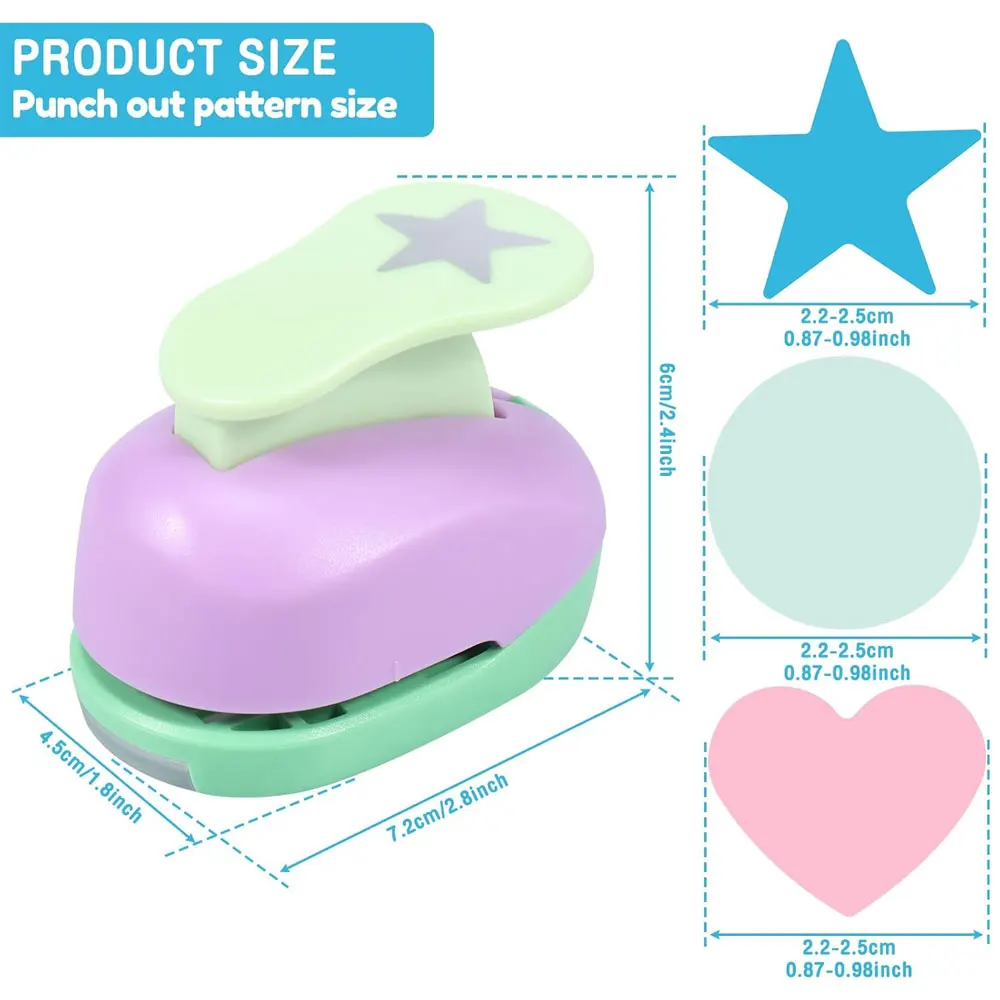 3-piece creative handmade hole punch set, round/star/heart shaped hole punches (random colors)