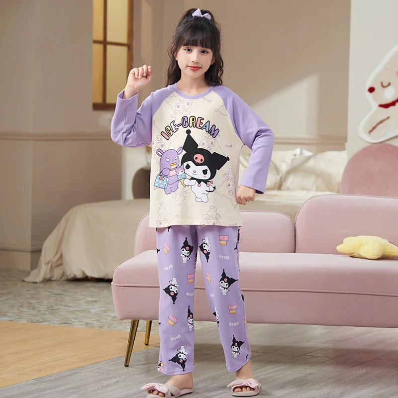 Sanrio Kulomi Kinderkleding Nieuwe Pyjama Tweedelige Set Herfst Kinder Leuke Leuke Casual Loungewear