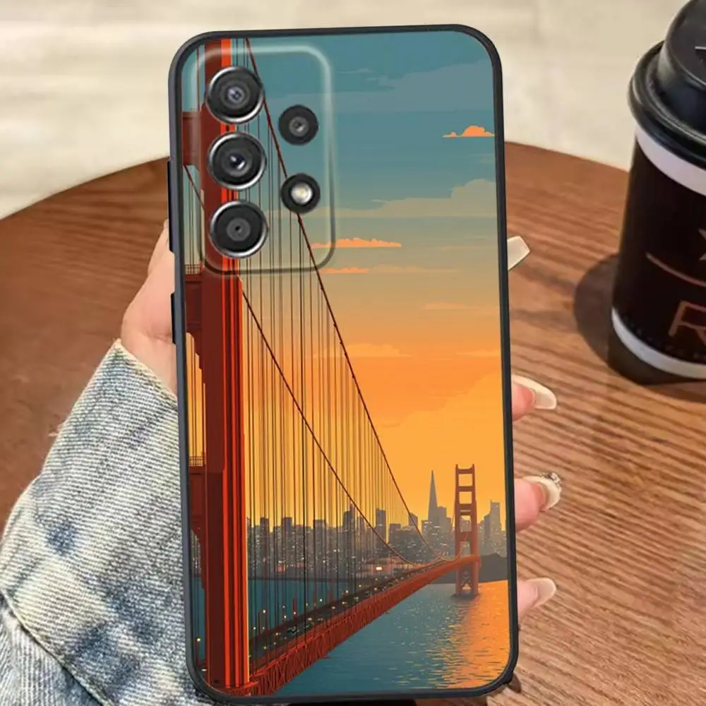 Capa de telefone Golden Bridge San Francisco para Samsung S25, S24, S21, S22, S23, S30, Ultra, S20, Plus, Fe, Lite, Note, 10,9,5G Capa preta