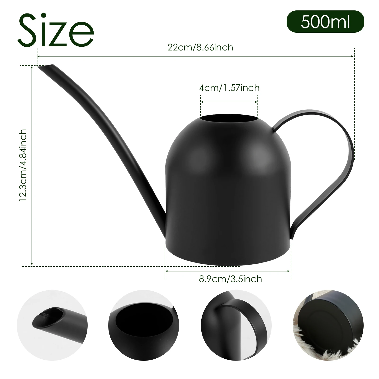 Stainless Steel Watering Pot 0.5/1L Plants Watering Can with Long Spout Outdoors Plants Vintage Watering Pot