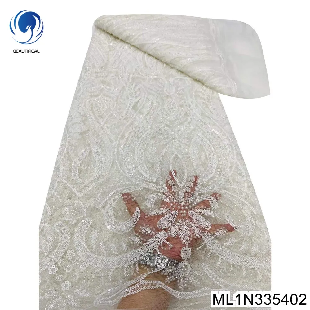 

Fashion Exquisite Party Dress Solid Color Sequin Sewing Material 2025 French African Beaded Lace Fabric ML1N3354