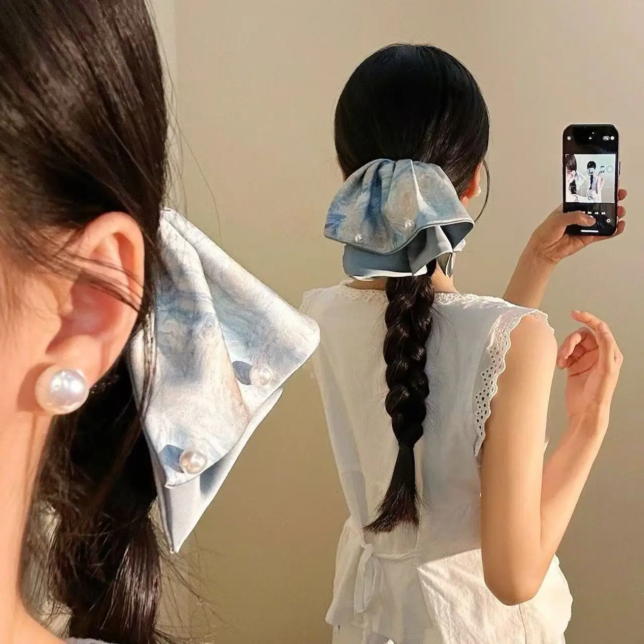 

Нежная романтичная резинка для волос из тюля с жемчугом для женщин, модный элегантный аксессуар для волос для девушек