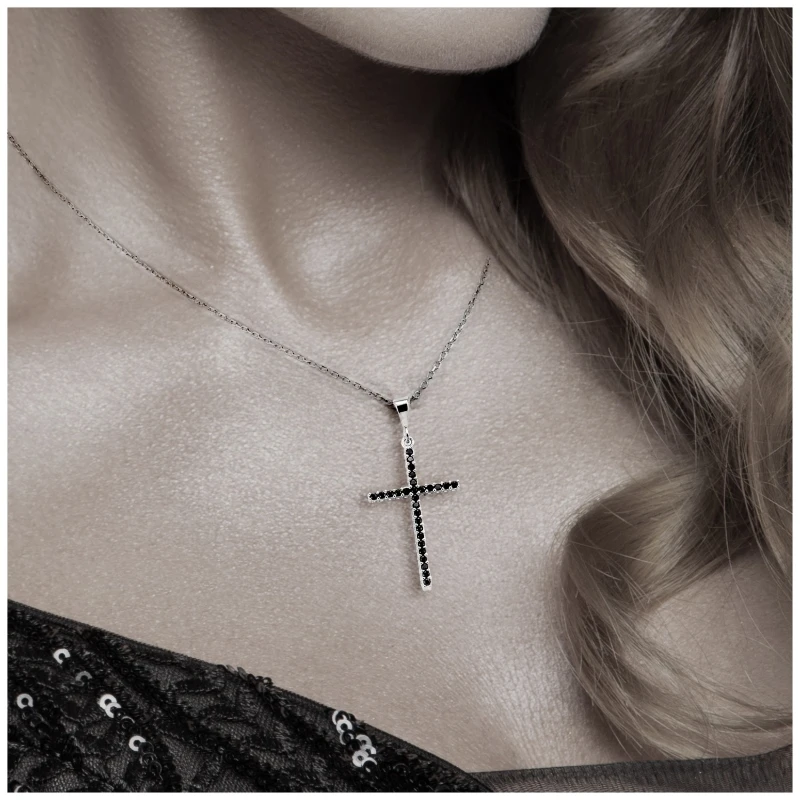 

Hac sign 925 sterling silver side white zircon stone cross necklace birthday gift